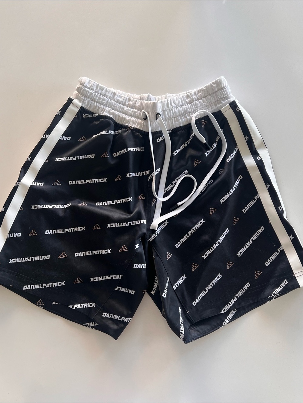 Adidas x Daniel Patrick Collab Black Logo-Print Athletic Shorts with White Trim